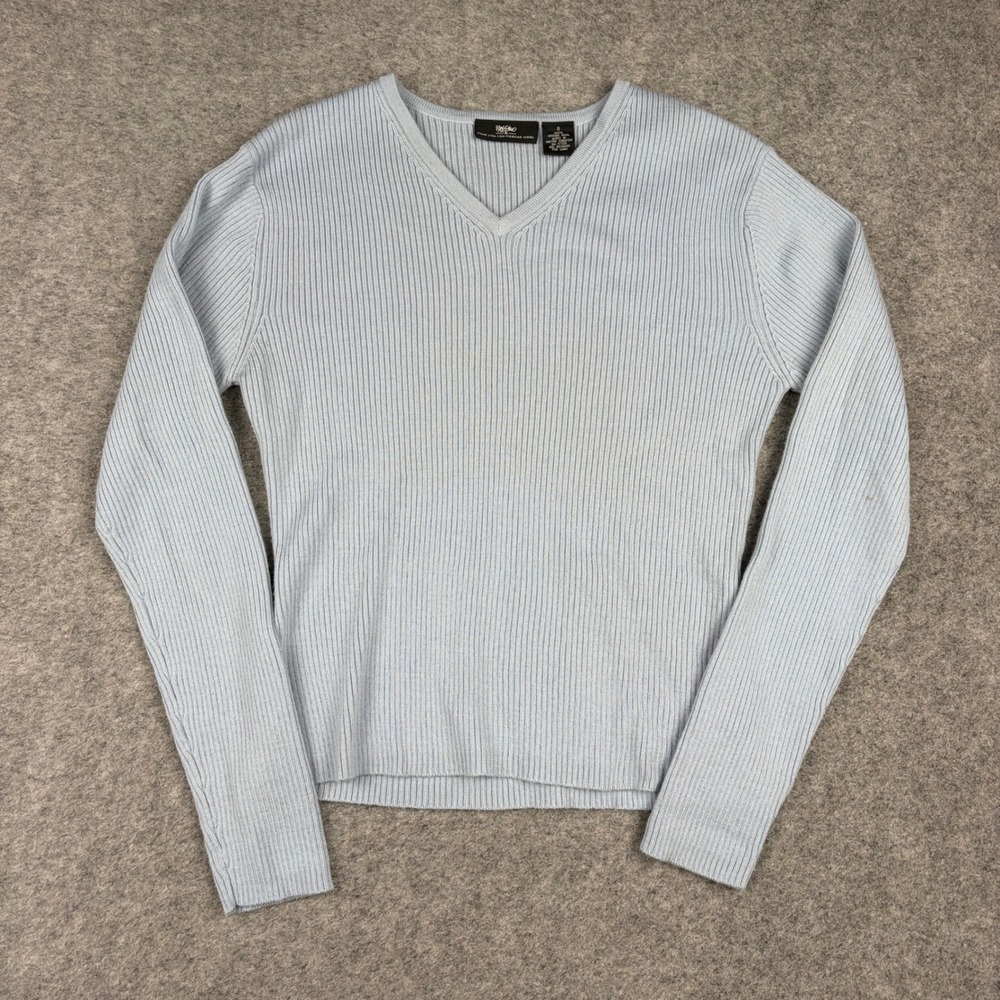Mossimo V Neck Sweater Womens Small Light Blue Ribbed Italian Merino Wool